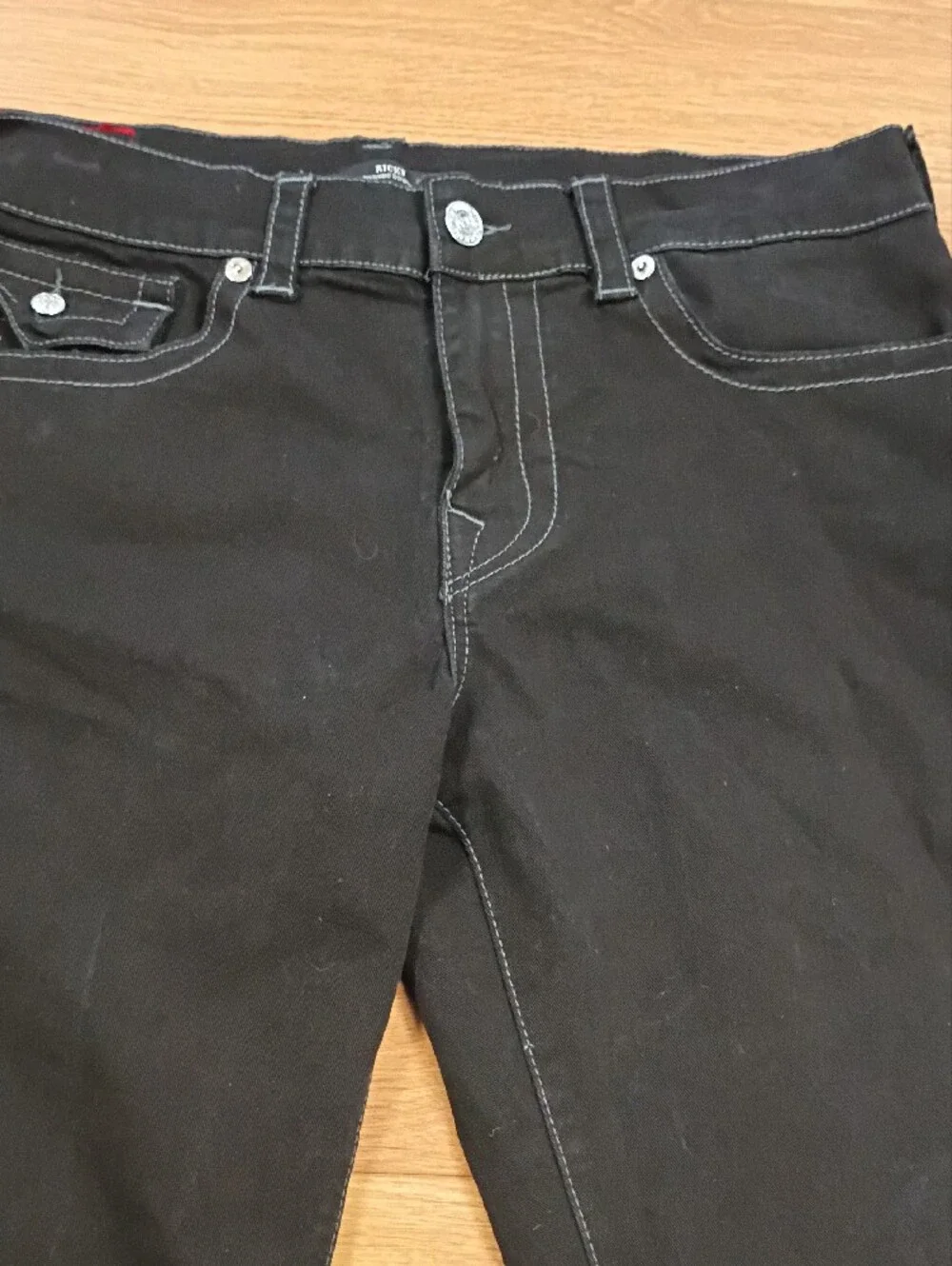 True Religion Ricky Relaxed Straight Flap Pocket Black Jeans Men's Size 34x32
